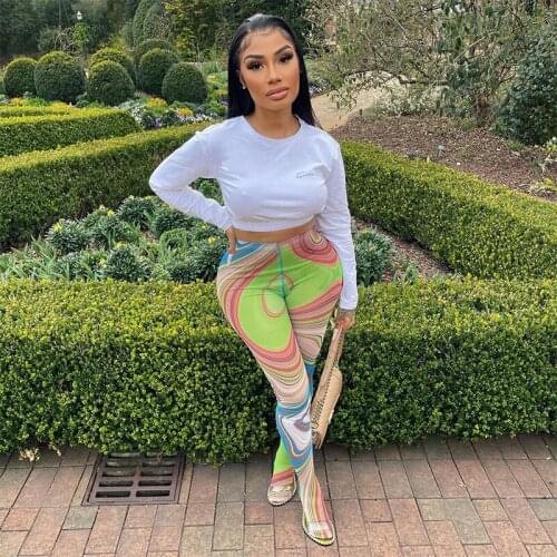 Echoine Striped Colorful Print Leggings Women Skinny Bodycon Sexy Hight Waist Trousers Yoga Sportwear Pants Streewear Outfits