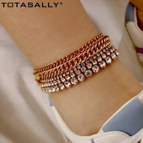 F.J4Z Trend Anklets 2021 Fashion Punk Rhinestone Chain + Cuban Chain Women Footchains Leg Bracelets Lady Sandals Beach Jewelry