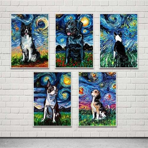 Canvas HD Prints Abstract Poster Wall Art Cute Dogs Home Decoration Classic Painting Starry Sky Modular Pictures For Living Room