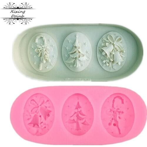 Christmas Tree Bell Crutches shape 3D fondant cake Cupcake soap clay Silicone Mold Xmas Theme gift decoration tools