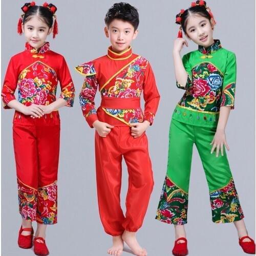 Chinese Folk Dancing Costume Girls Yangko Clothes Modern Drum Dance Performance Wear Fan Dance Outfits New Year Hanfu Suit