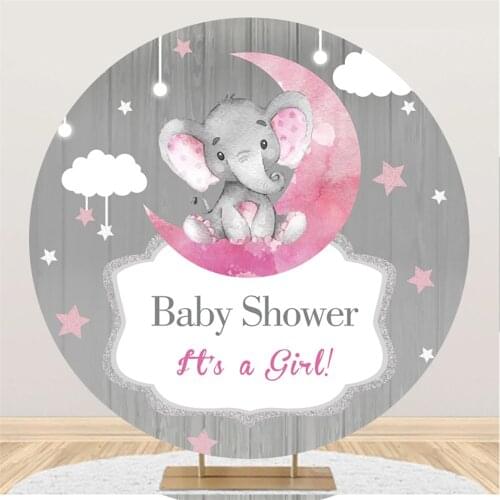 Round Shape Cartoon Baby Elephant Circle Backgrounds Photography Baby Shower Gender Revealed Photozone Poster Photo Backdrop
