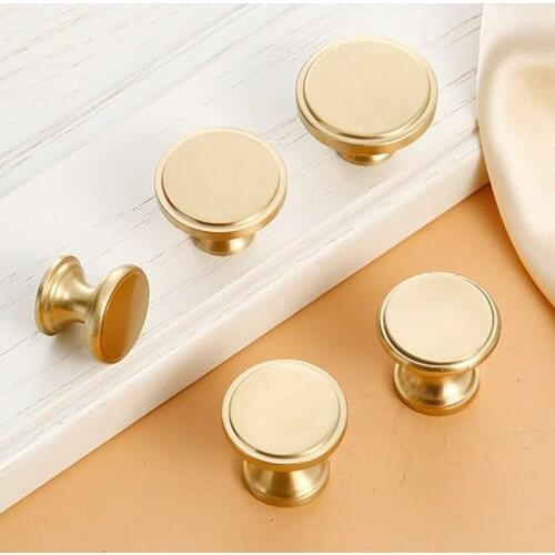 Round Brass Dresser Knobs Drawer Pulls Handles Cabinet Door Knob Handle Simple Golden Kitchen Hardware Furniture Wardrobe Pull