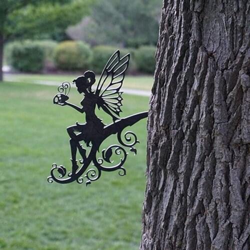 Metal Fairy Silhouette Iron Tree Branch Decoration For Garden Backyard Fairy Statue Metal Tree Arts Decoration For Patio Outdoor