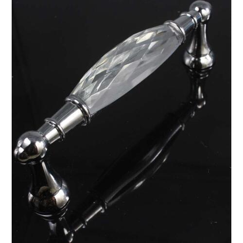Fashion deluxe villadom furniture handles clear glass crystal kitchen cabinet pull knob silver chrome dresser door handle 96mm