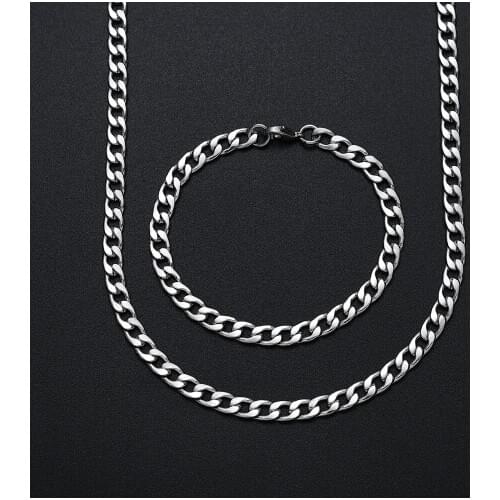 Fashion Mens Jewelry Set 6MM Stainless Steel Link Cuban Chain Necklace Bracelet Hip Hop Rock Style Brother Gift Low Price