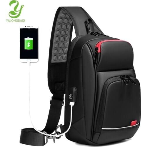 YILIONGDAQI USB Charging Men Sling Bag Chest Pack Waterproof Small Shoulder Backpack Crossbody Bag