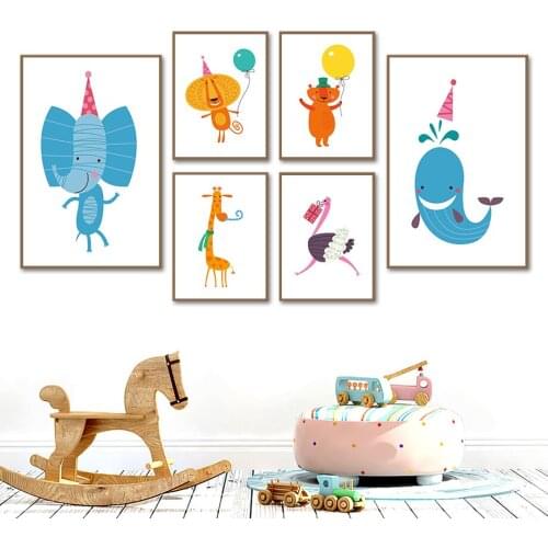 Flamingo Zebra Bear Giraffe Lion Animal Nursery Wall Art Canvas Painting Nordic Posters And Prints Wall Pictures Kids Room Decor