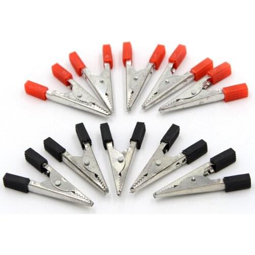 2018 New 10pcs/lot Insulated Crocodile Clips Plastic Handle Cable Lead Testing Metal Alligator Clips Clamps Red+ Black 48mm