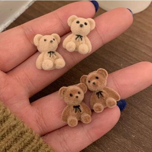 New Korean Kawaii Funny Plush Small Stud Earrings Cute Bow Bear Statement Dainty Earring Fashion Jewelry 2021 Brincos Wholesale