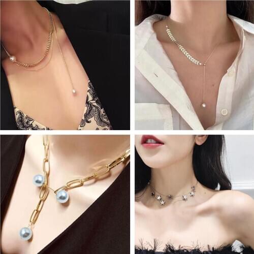 Bohemian Necklaces For Women Multilayer Fashion Imitation Pearl Pendants Necklace Star Chokers Trendy New Jewelry Gift