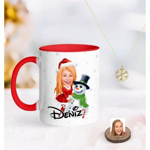 Personalized Women 'S New Year Caricature Of Red mug And Snow Them Kolye-2