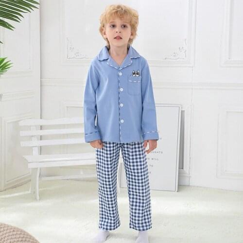 Boys Pajamas Cotton Long Sleeved Kids Boy Homewear Spring And Autumn Cartoon Plaid Boy Sleepwear 4-15Y Childrens Pajamas Set