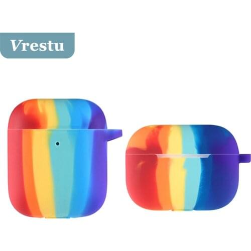 Rainbow Silicone Earphones Case for Apple Airpods Pro Wireless Headphones Cover for Air Pods 1 2 3 Soft Shockproof Capa Keychain