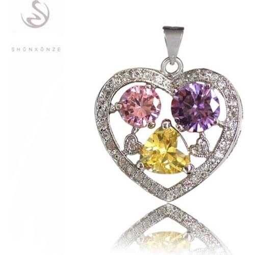 SHUNXUNZE Wedding jewelry pendants charms christmas Morganite Pink Blue Peridot Cubic Zirconia Rhodium Plated R4069 R4070 R4071