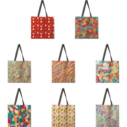 Watercolor oil painting printing tote bag linen fabric bag casual folding shopping bag outdoor beach bag daily handbag