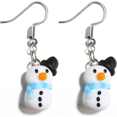 Women Fashion Creative Cute Handmade Polymer Clay Cartoon Black Hat Snowman Dangle Earrings