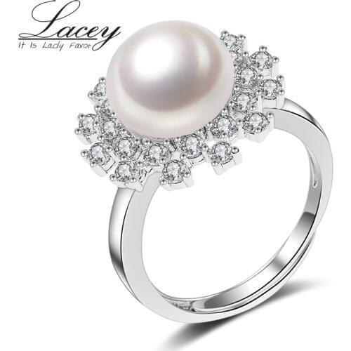 100% real freshwater pearl ring for women gift 925 sterling silver adjustable ring with AAAA natural pearl jewelry wedding