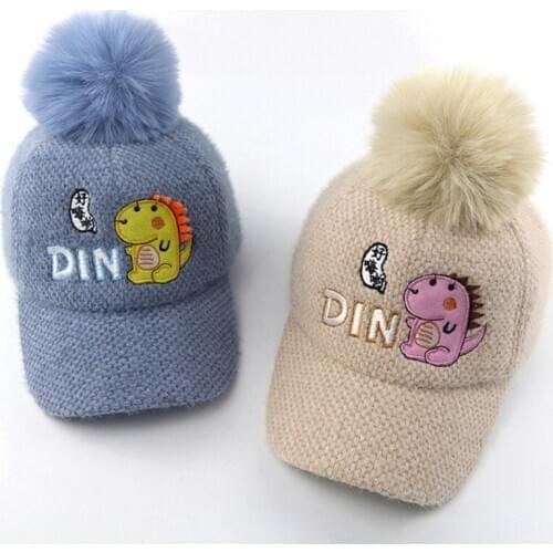 2021 Ins Winter Plush Hats For Boys And Girls, Big Fur Balls, Small Dinosaur Hats Baseball Caps High Quality