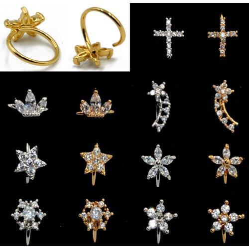 1Pc Bendable Easy Open Zircon Ear Tragus Cartilage Stud Nose Hoop Rings Crown,Cross,Flower Earring Piercing Body Jewelry