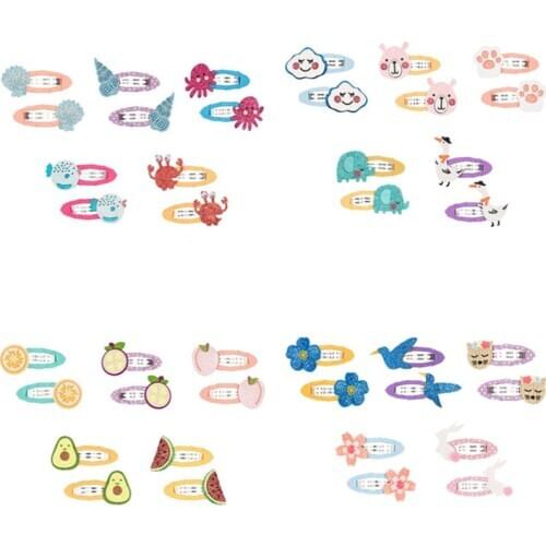 10pairs/lot Kids Cloud Panda Avocado Hair Clips Girls Cartoon Animal BB Clip Cute Headwear Glitter Water Drop Shaped Hairpins