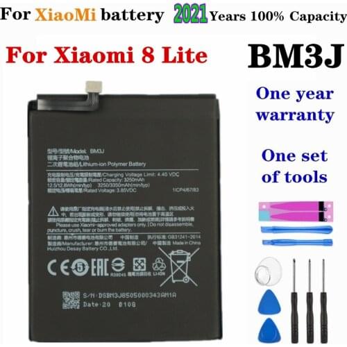 2021 Years 100% Capacity 3350mAh BM3J For Xiaomi 8 Lite Phone Battery High Quality MI8 Lite Replacement Batteries + Tools