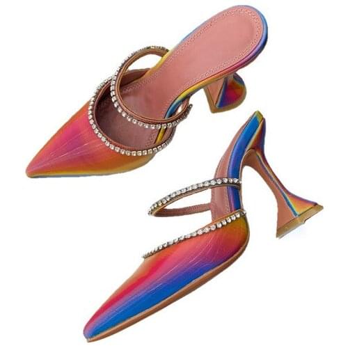 2021 spring summer women shoes party lady mules high heels brand designer ponited toe silk sandals pumps slipper