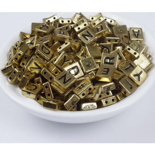 50-200Pcs 4x9mm Acrylic Letters Beads Old Gold Colors Mixed Letter Double Holes Flat Shape Loose Beads Bracelet Beading Material