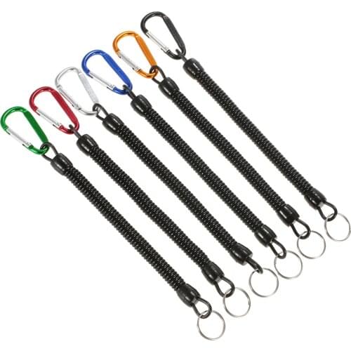 6PCS Fishing Coiled Lanyards Boating Fishing Ropes Tackle Fish Tools lanyard TPU Stainless Steel for Pesca