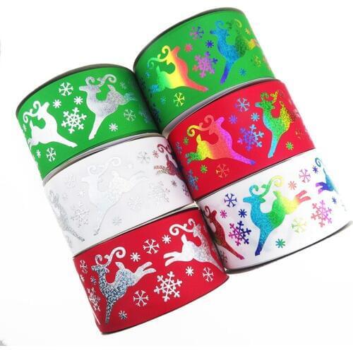 75MM Christmas Day snowflake Hologram grosgrain ribbon 100yards/lot welcome custom printed
