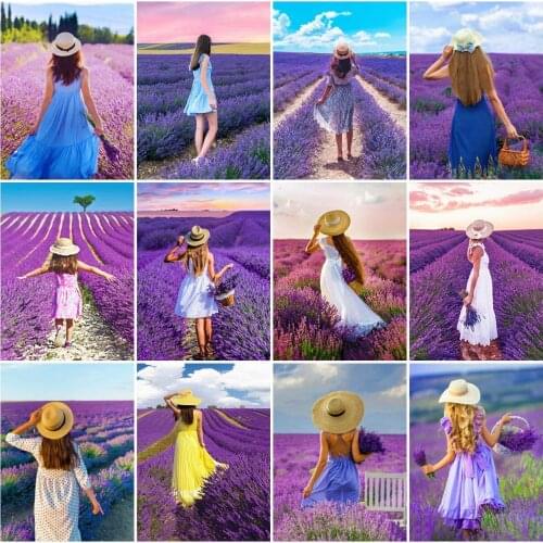 AZQSD 5D Diamond Embroidery Woman Lavender Mosaic Rhinestones Diamond Painting Portrait Cross Stitch Needlework Home Decoration