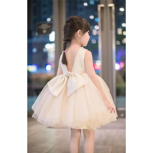 Children Dresses For Girls Backless Pearl Elegant Wedding Party Girls Princess Dress Flowers Girl Evening Dresses Summer 1-9Y