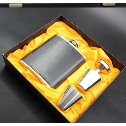 By dhl 50set practical 7oz Luxury Stainless Steel Leather Hip Flask Personalized Whiskey Flask Drink Mug with a Box