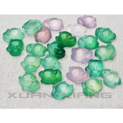 Drop Shipping Wome Pendants Natural Pink White Green Chalcedony Fox Pendant Necklace 2018 Women Fashion Jewelry