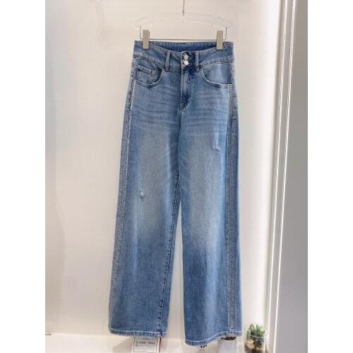 New women fashion 2021 loose high-waisted wide-leg jeans with diamonds 0401