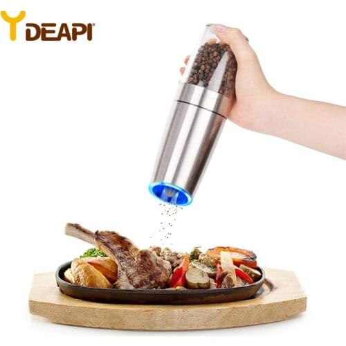 YDEAPI Electric Automatic Mill Pepper and Salt Grinder LED Light Spice Grain Mills Porcelain Grinding Core Mill Kitchen Tools