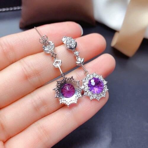 Fine Charm Purple Crystal Drop Earrings Luxury Vintage Jewelry For Women Wedding Engagement Party Accessories Christmas Gifts