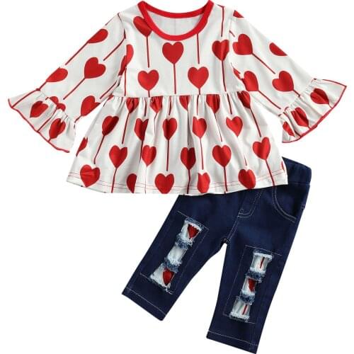 Toddler Baby Love Pattern Printing Three-pieces Set, Infant Girls Long Sleeve Tops + Long Pants + Headband Set 2-7T