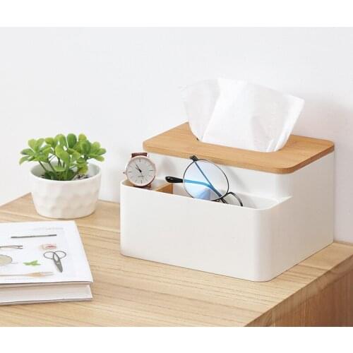 Tissue Box Nordic Simple Storage Box Home Multi-function Storage Living Room Coffee Table Bamboo Wood Napkin Plastic Desktop