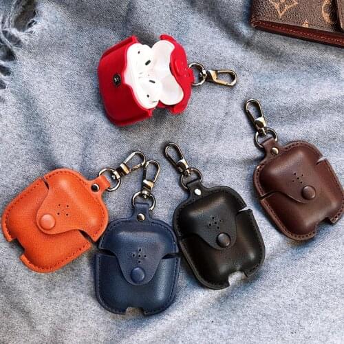 Leather Airpods Case For Apple Airpods Bluetooth Earphone Charging Box Accessories Bag Key Strap with Buttons Headphone Cover