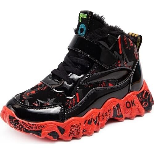 Kids High Top Sneakers W/ Velvet Boys Chunky Shoes Girls Casual Black Sports Shoes Spring Winter Running Trainers Size 26-37