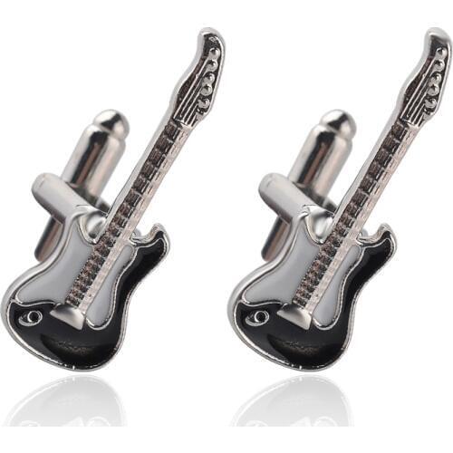Trendy New Cuff Links Fashion Guitar Musical Instruments Black Enamel Cufflinks For Men & Women French Shirt Button Cuff