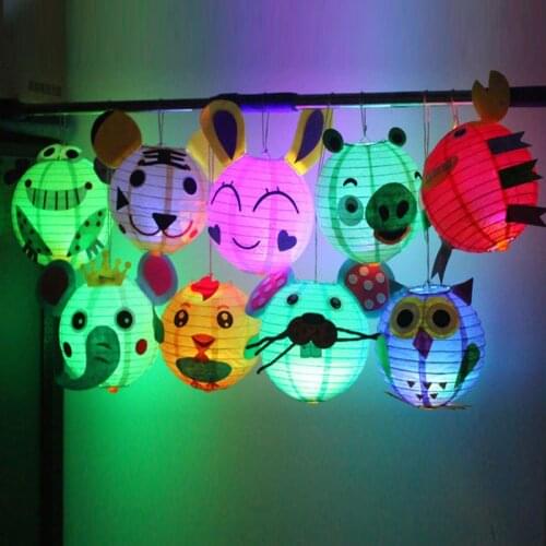 Cartoon Lantern Chinese Animal Shape Round Paper Lantern Children DIY Handcrafted for Birthday Party Decoration Christmas
