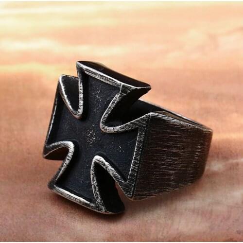 BEIER Old style Unisex Black Sureface For Woman And Man Stainless Steel Gothic Punk Cross Finger Ring Gift Jewelry BR8-505