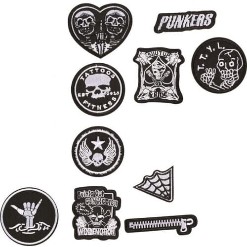 PGY 1 PCS Dark Punk Embroidery Patches for Stripes on the Backpack Stickers on Fabric Iron on Clothes Skeleton Skull Appliques