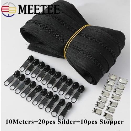 Meetee 10/20M Nylon 3# Coil Zipper with Slider & Stopper for Quilt Bags Tent Invisible Clothing Zip Sewing Crafts Accessories