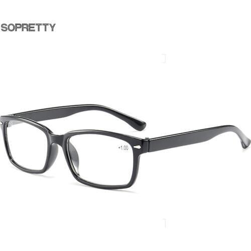 Comfy Ultralight Reading Glasses , Square Presbyopia PC Transparent Frame Eyewear +1.0 +1.5 +2.0 +2.5 +3.0 +3.5 Eyeglasses A1303