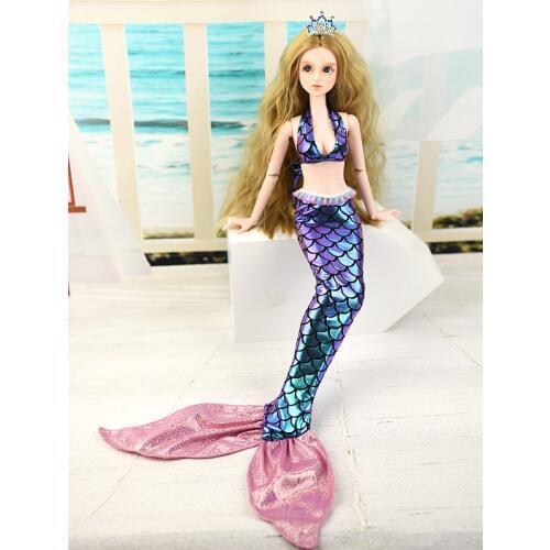 One set Mermaid Suit Dress and Crown Outfit Clothing Party Dress For 1/3 1/4 BJD SD Xinyi Lolita 45-60CM Doll for Girl Gift