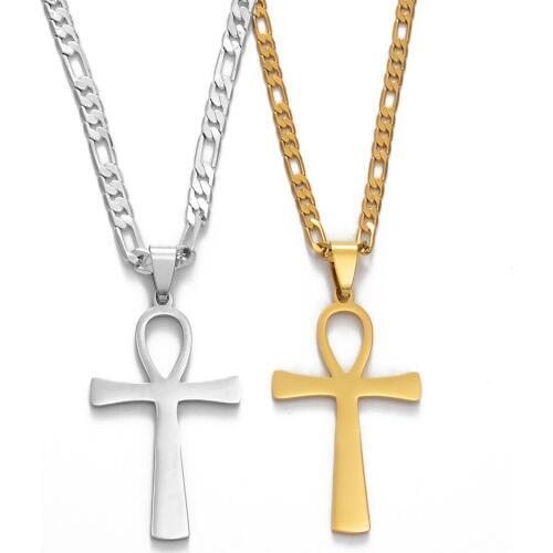 Anniyo Egyptian Cross Pendant Ankh Necklace Woman Men Gold Color/Silver Color African Charms Jewelry Egypt Nile Key #159321