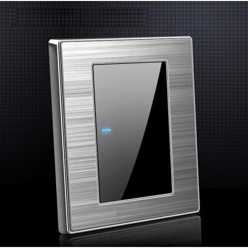 CE 86 Type 1Gang 1 Way 2 Way Switch With Led Household Wall Random Click Switch Brushed Stainless Steel Mirror Reset Switch